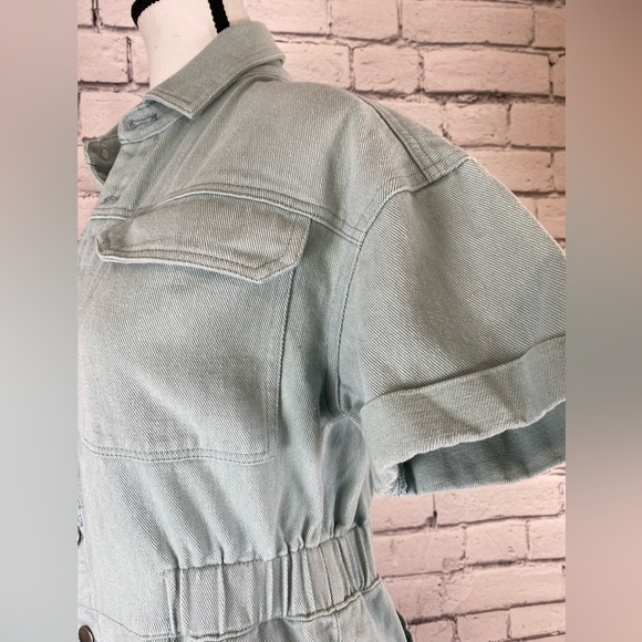 Listicle Mint Green Denim Jumpsuit Romper Playsuit size Medium - Picture 8 of 10